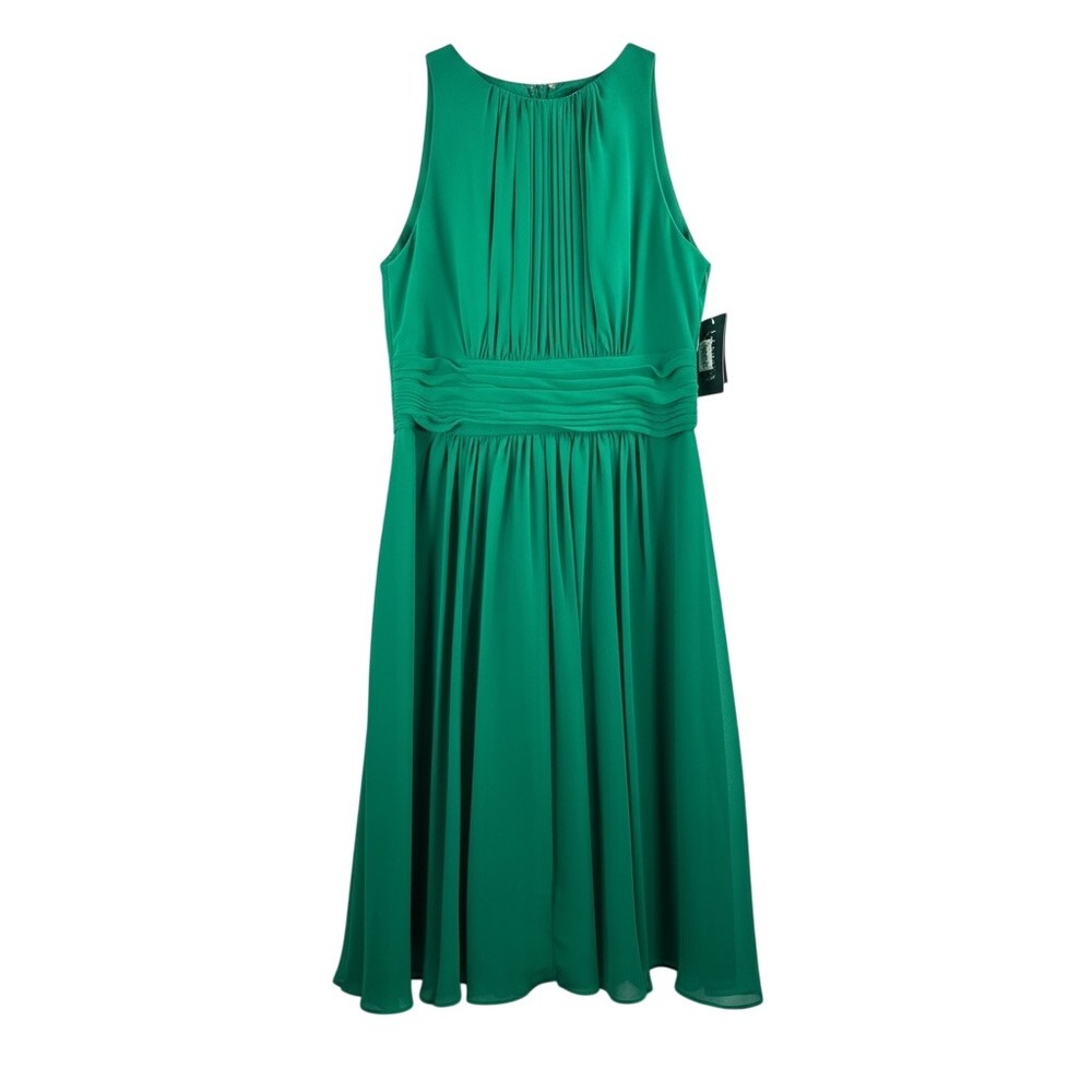 Lauren Ralph Lauren Evening Dress sz 6 Green Pleated Chiffon Cocktail minimalist